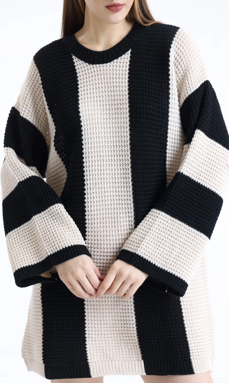 Women's Oversize Cut Color Block Sweater Dress